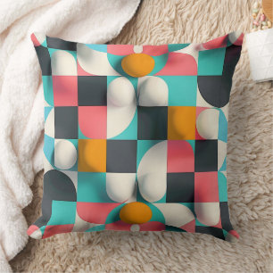 Colourful 3D Spheres and Geometric Grid Pattern Throw Pillow