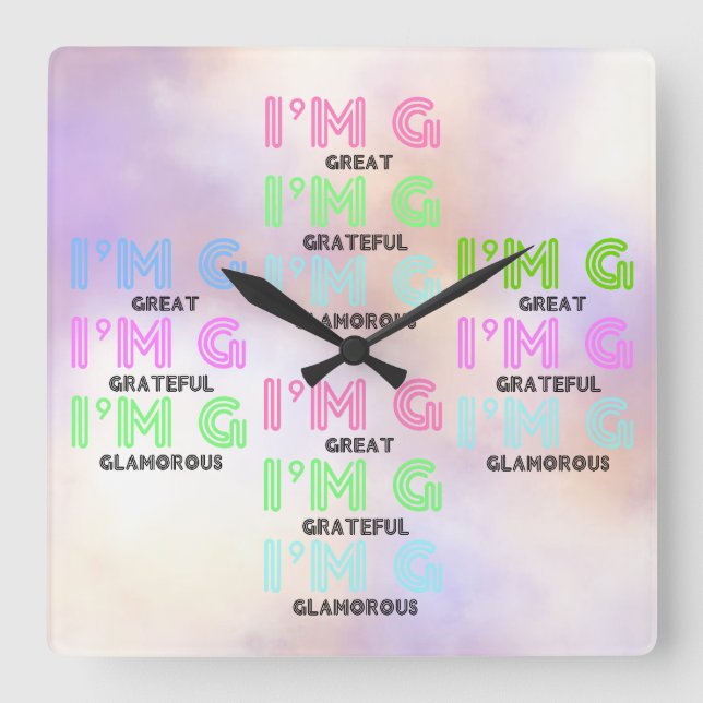 Colourful 3G (Great Grateful Glamourous) Wall Cloc Square Wall Clock (Front)