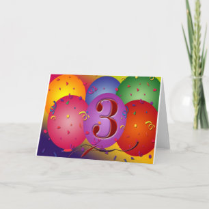 Colourful 3rd birthday balloon card