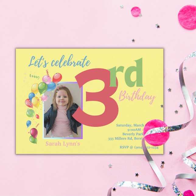 Colourful 3rd Birthday Photo Party Invitation (Creator Uploaded)