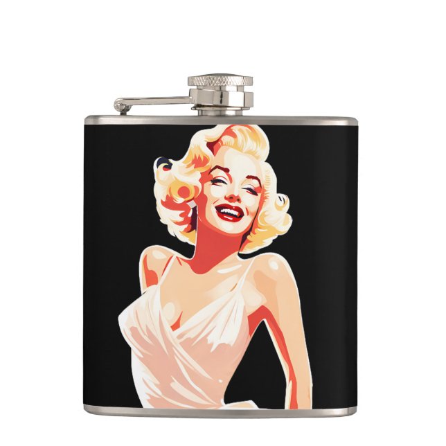 Colourful 50s' Belle on Black Hip Hip Flask (Front)