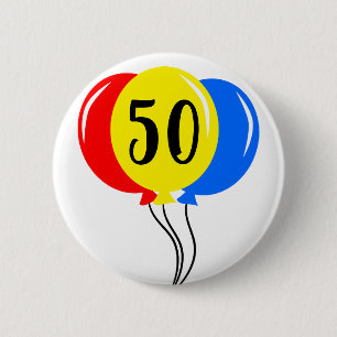 Colourful 50th Birthday Balloons 2 Inch Round Button