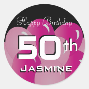 Colourful 50th Birthday Balloons   Customize Classic Round Sticker