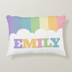 Colourful 5 letter name rainbow earth tones cloud accent pillow
