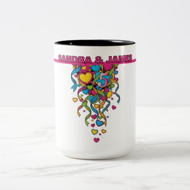 Colourful 5th Anniversary Two-Tone Coffee Mug (Center)