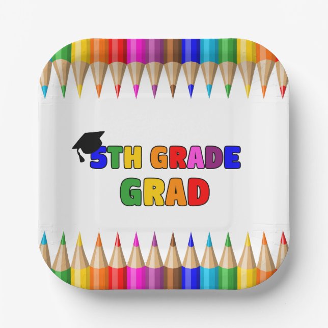 Colourful 5th Grade Graduation Party  Paper Plate (Front)