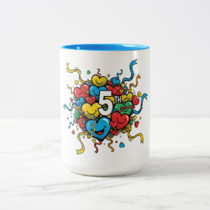 Colourful 5th Year Anniversary Two-Tone Coffee Mug