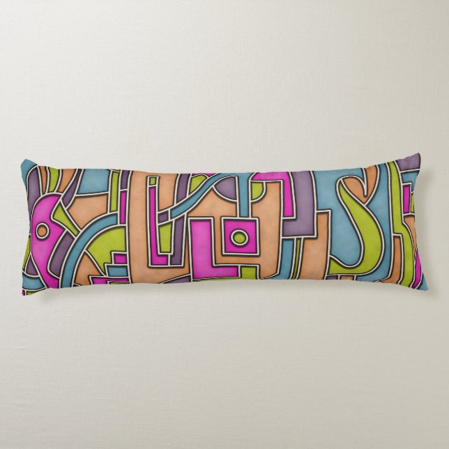 Colourful 60s Mod Geometric Abstract Body Pillow (Back)