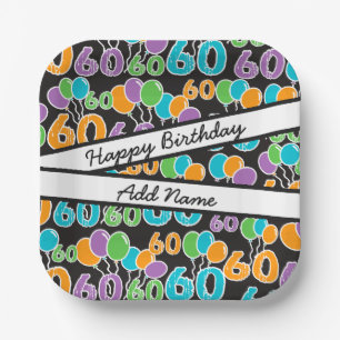 Colourful 60th Birthday Personalized Name Paper Plate