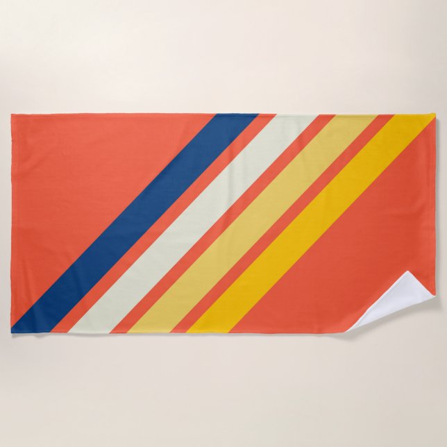 Colourful 70s 80s Retro Striped Stripes Beach Towel (Front)
