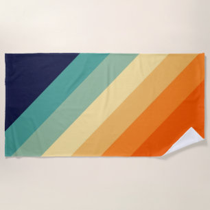 Colourful 70s 80s Retro Striped Stripes Beach Towel