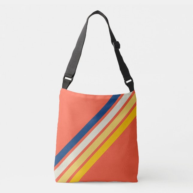 Colourful 70s 80s Retro Striped Stripes Crossbody Bag (Front)