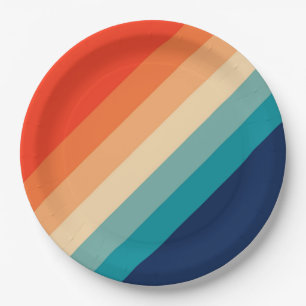 Colourful 70s 80s Retro Striped Stripes Paper Plate
