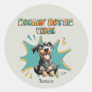 Colourful 70's Retro Funny Dog Breed Personalized Classic Round Sticker