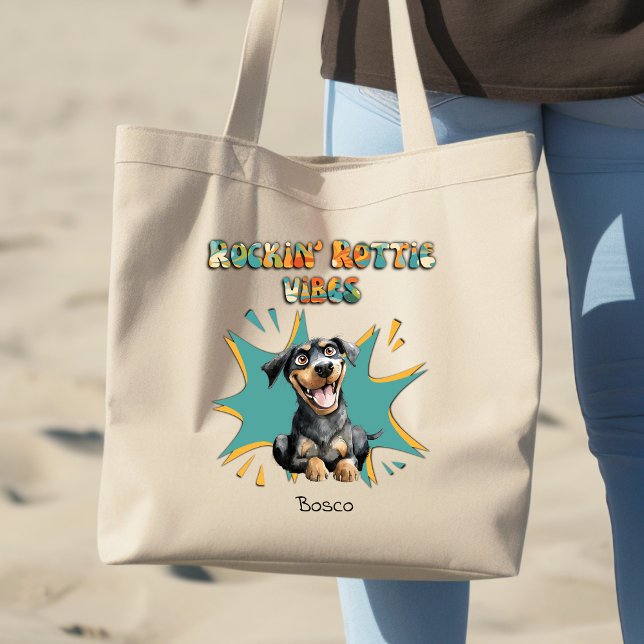 Colourful 70's Retro Funny Dog Breed Personalized Large Tote Bag (Creator Uploaded)