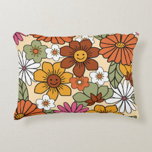 Colourful 70s style retro floral pattern. Vintage  Accent Pillow