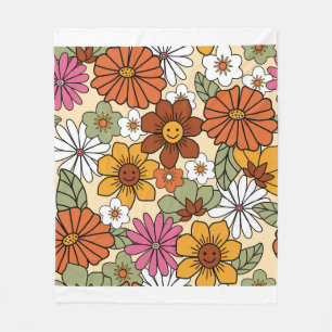 Colourful 70s style retro floral pattern. Vintage  Fleece Blanket