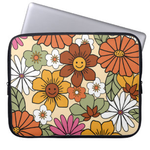 Colourful 70s style retro floral pattern. Vintage Laptop Sleeve