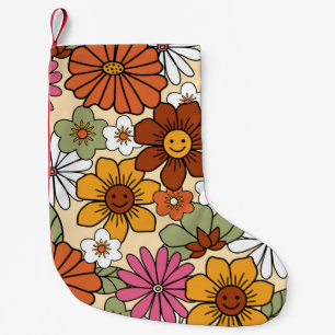 Colourful 70s style retro floral pattern. Vintage Small Christmas Stocking