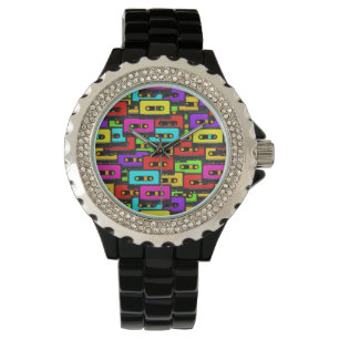 Colourful 80s analoge audio tapes watch