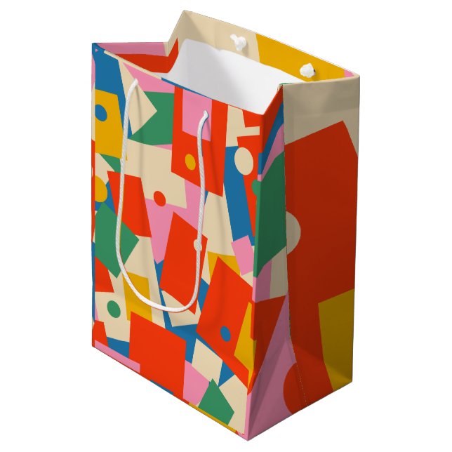 Colourful 80s Geometric Abstract Modern Pattern Medium Gift Bag (Front Angled)