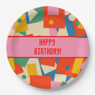 Colourful 80s Geometric Abstract Modern Pattern Paper Plate