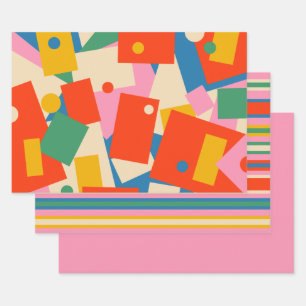 Colourful 80s Geometric Abstract Modern Patterns Wrapping Paper Sheet