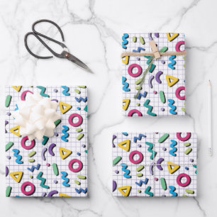Colourful 80s Memphis Pattern Wrapping Paper Sheet