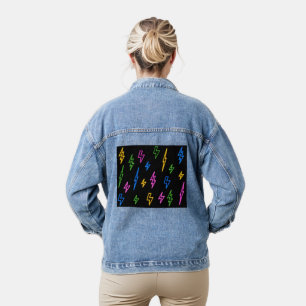 Colourful 80's Neon Lightning Pattern  Denim Jacket