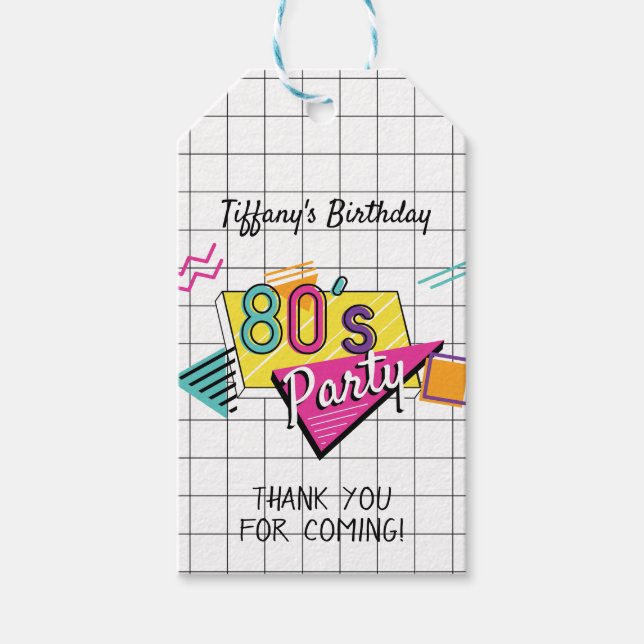 Colourful 80's Party Gift Tags (Front)