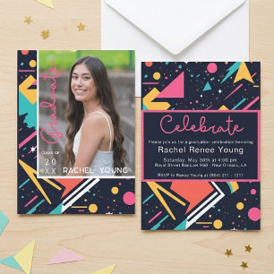 Colourful 80s Retro Bright Graduation Announcement