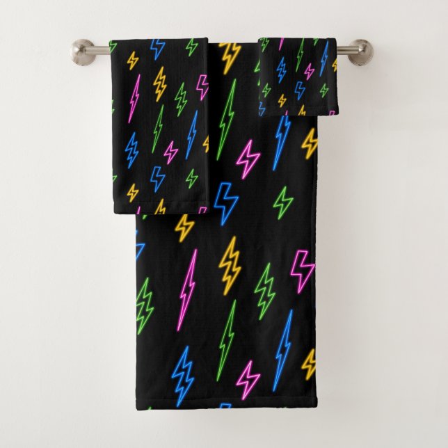 Colourful 80's Retro Neon Lightning Pattern  Bath Towel Set (Insitu)