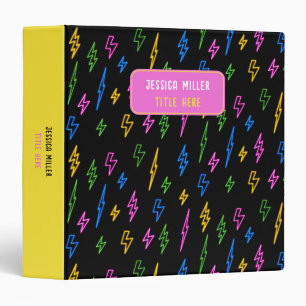 Colourful 80's Retro Neon Lightning Pattern Binder