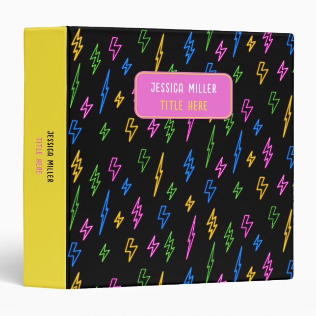 Colourful 80's Retro Neon Lightning Pattern  Binder (Front/Spine)
