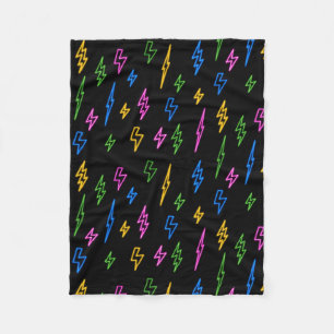 Colourful 80's Retro Neon Lightning Pattern Fleece Blanket