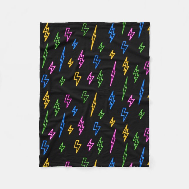 Colourful 80's Retro Neon Lightning Pattern  Fleece Blanket (Front)