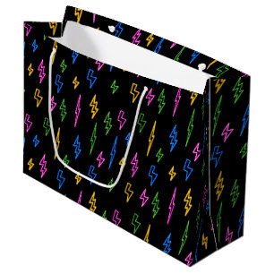 Colourful 80's Retro Neon Lightning Pattern  Large Gift Bag