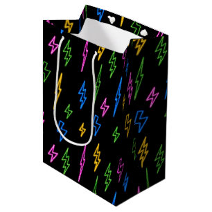 Colourful 80's Retro Neon Lightning Pattern  Medium Gift Bag