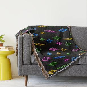 Colourful 80's Retro Neon Lightning Pattern Throw Blanket
