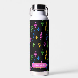 Colourful 80's Retro Neon Lightning Pattern Water Bottle