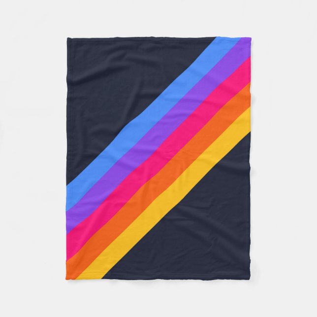 Colourful 80s Retro Striped Stripes Fleece Blanket (Front)