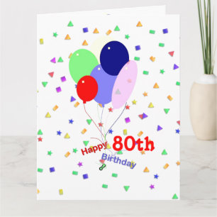 Colourful 80th Birthday Balloons Card