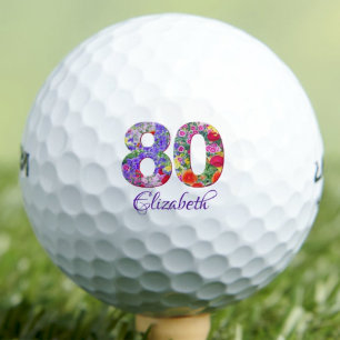 Colourful 80th Birthday Grandma Gift, Chic Floral Golf Balls