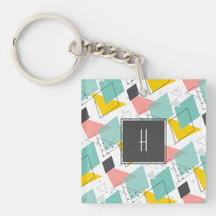 Colourful 90's Abstract Pattern Monogram Photo Keychain