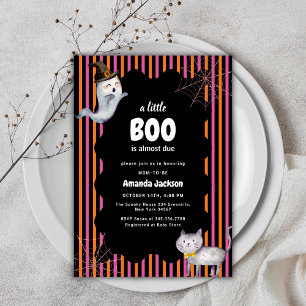 Colourful A Little Boo Ghost Cat Baby Shower  Invitation