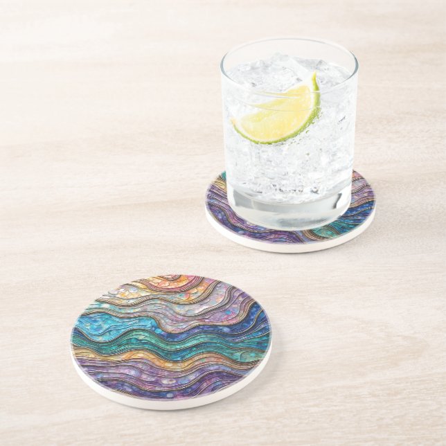 Colourful Abalone Rippled Waves Coaster (Side)