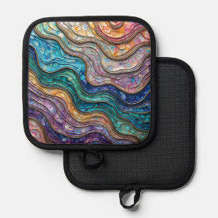 Colourful Abalone Rippled Waves Pot Holder
