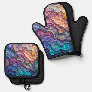 Colourful Abalone Swirls Oven Mitt & Pot Holder Set