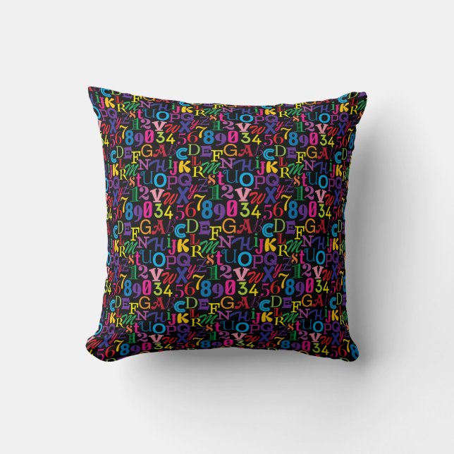 Colourful ABCs and 123s Throw Pillow (Front)