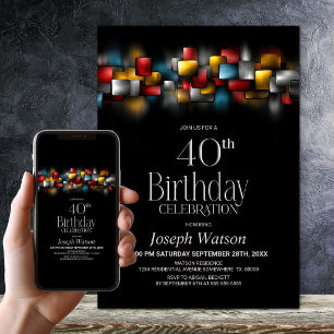 Colourful Abstract 40th Birthday Party Invitation